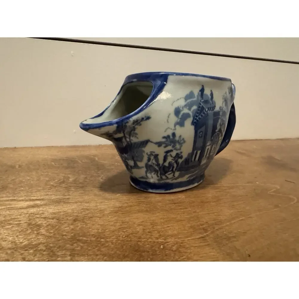 Vintage Flow Blue Victoria Ironstone English Village Shaving Scuttle Mug